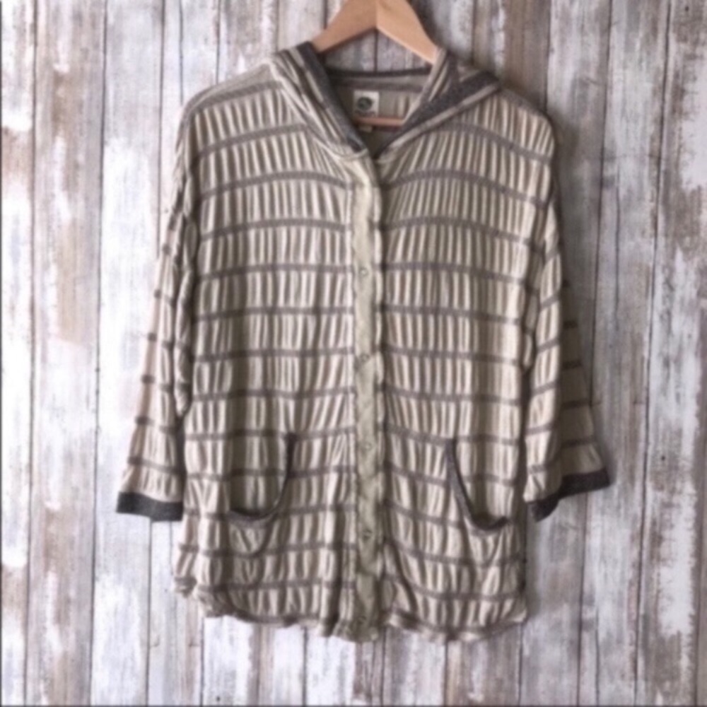 Anthropologie Tiny Banded Cirrus Hoodie Knit Jacket Cream Gray Medium - Picture 2 of 7